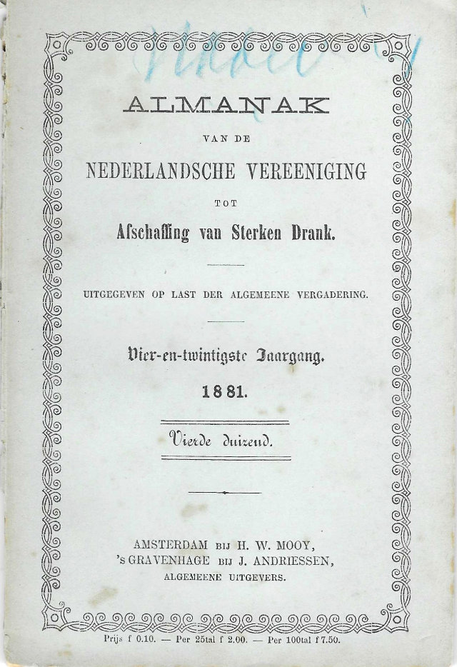 Almanak van De Nederlandse Vereeniging tot Afschaffing van alkoholhoudende dranken